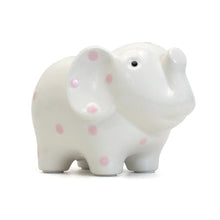 Load image into Gallery viewer, Small White Elephant with Pink Polka Dots Bank
